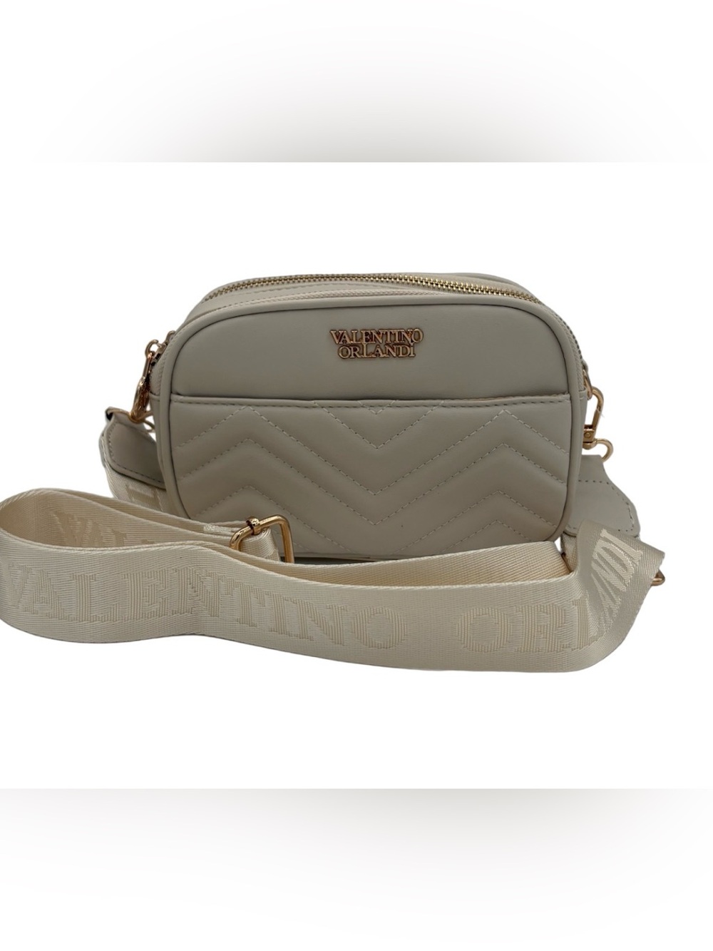 Valentino Orlandi Ivory Quilted Crossbody Bag